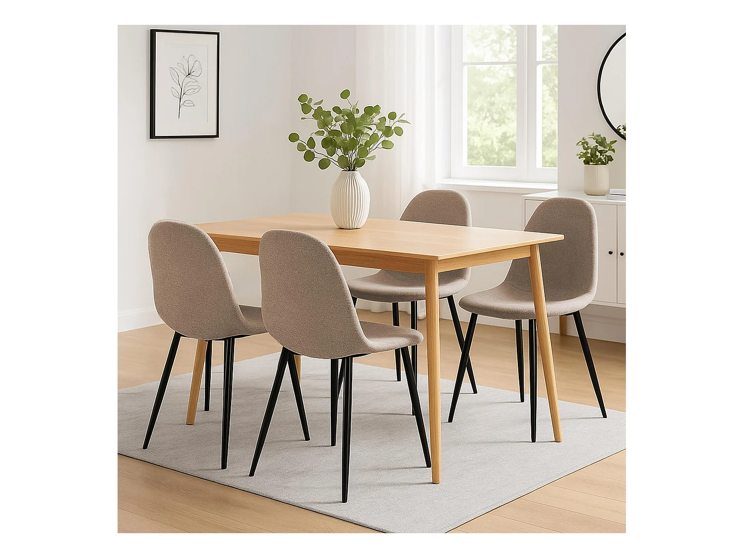 Lot de 4  chaise salle à manger - Tissu - Crème - Napier