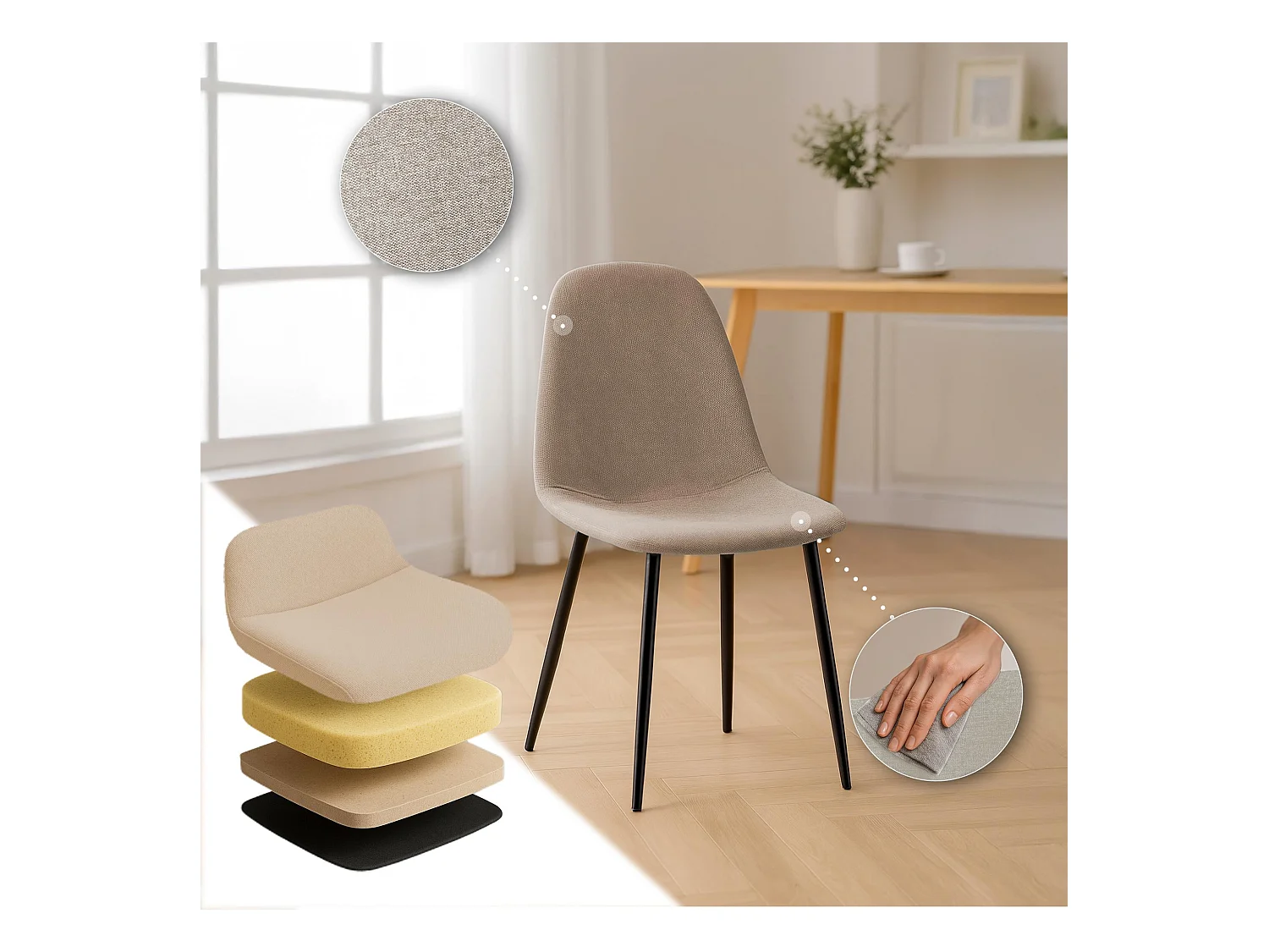 Lot de 4  chaise salle à manger - Tissu - Crème - Napier