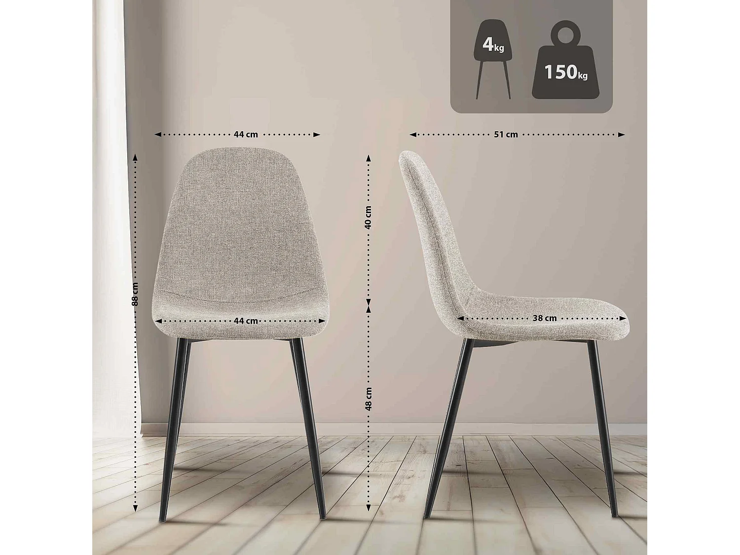 Lot de 4  chaise salle à manger - Tissu - Crème - Napier