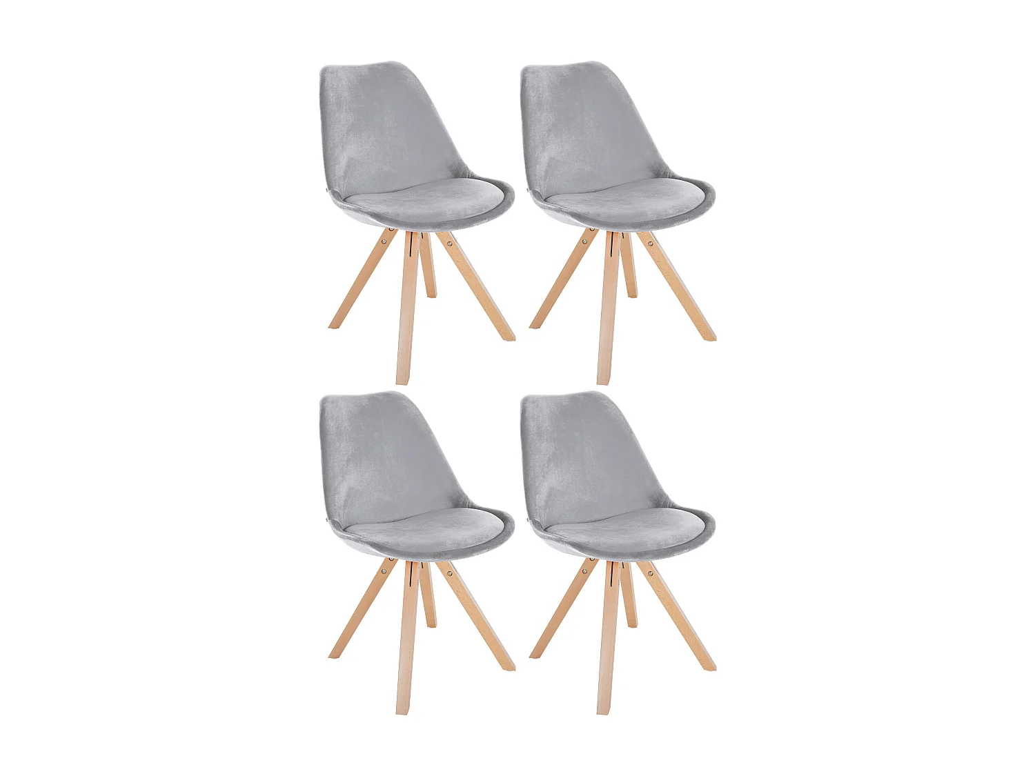 Lot de 4  chaise salle à manger - Velours & Nature (carré) - Gris clair - Sofia