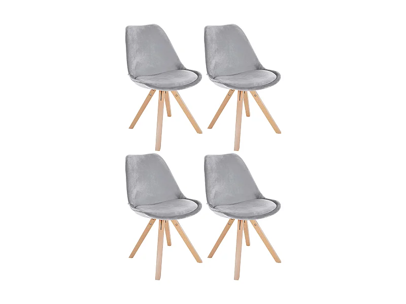 Lot de 4  chaise salle à manger - Velours & Nature (carré) - Gris clair - Sofia