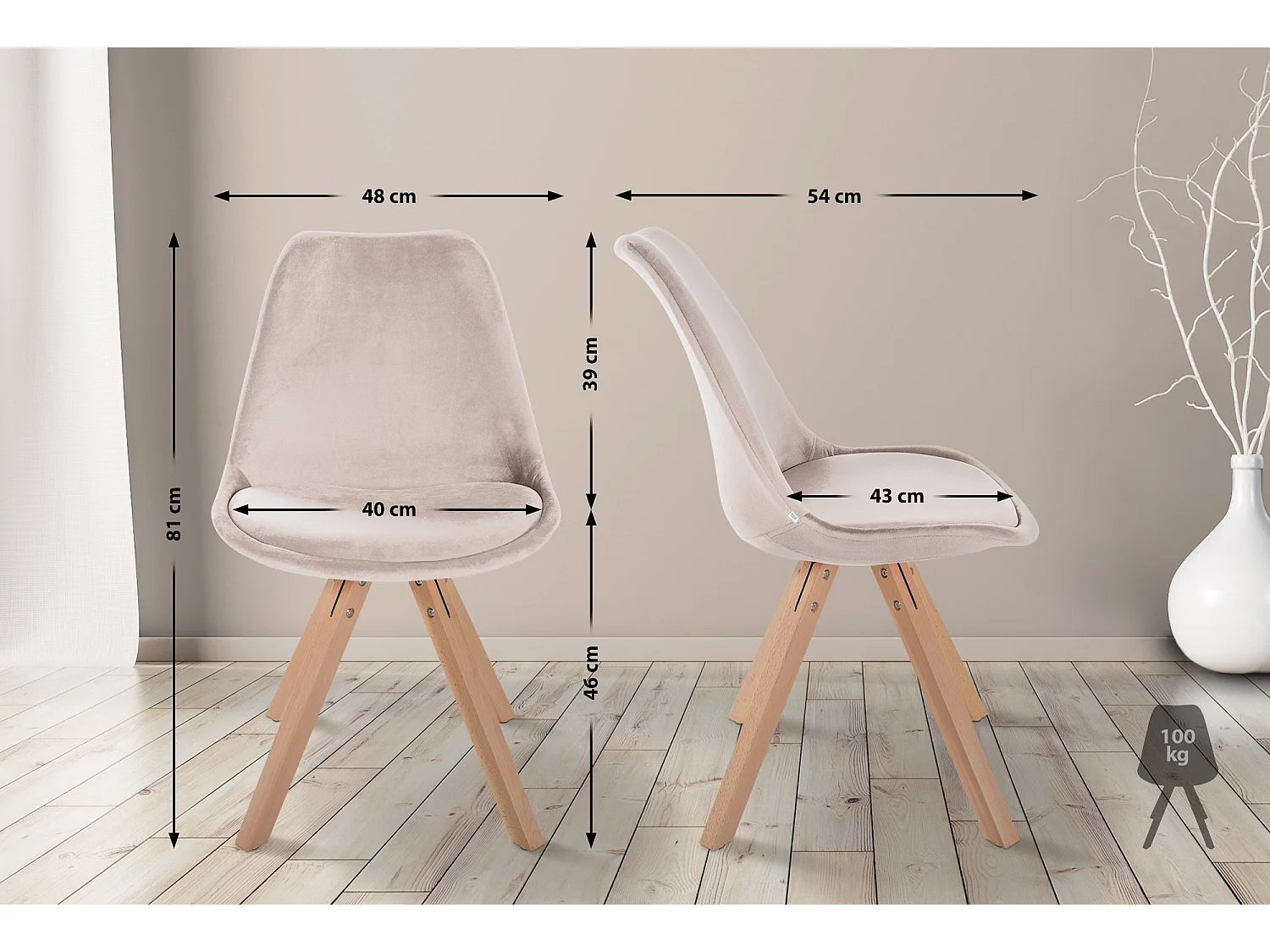 chaise salle à manger - Velours & Bois - Beige - Sofia