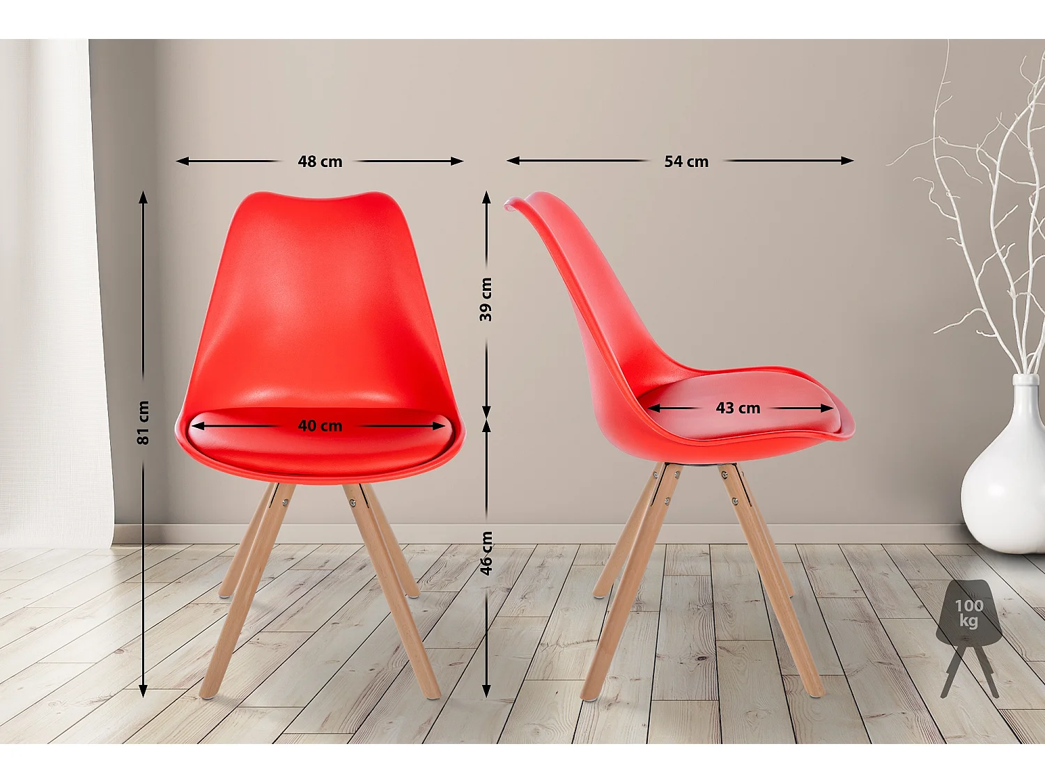 Eetkamerstoelen - Kunststof & Hout - rood - Sofia