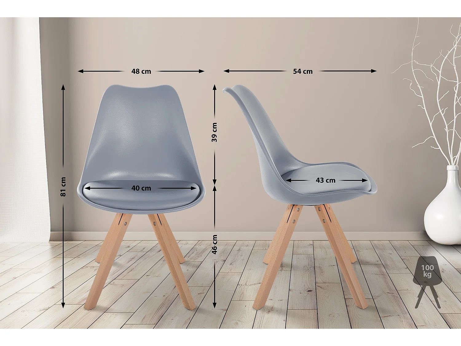 Eetkamerstoelen - Kunststof & natura (vierkant) - grijs - Sofia