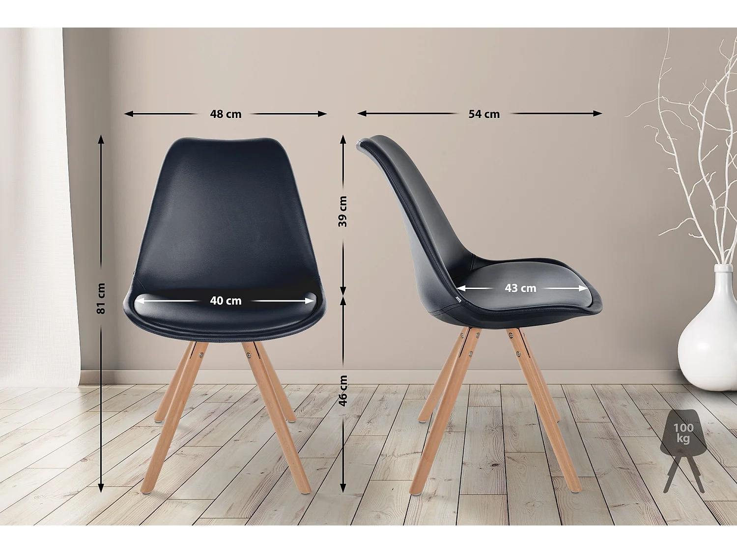 chaise salle à manger - Similicuir & Nature (rond) - Noir - Sofia