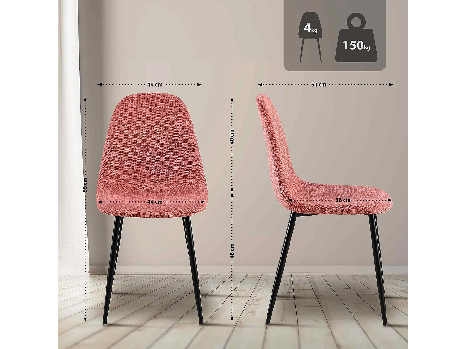 Lot de 4  chaise salle à manger - Tissu - Orange - Napier