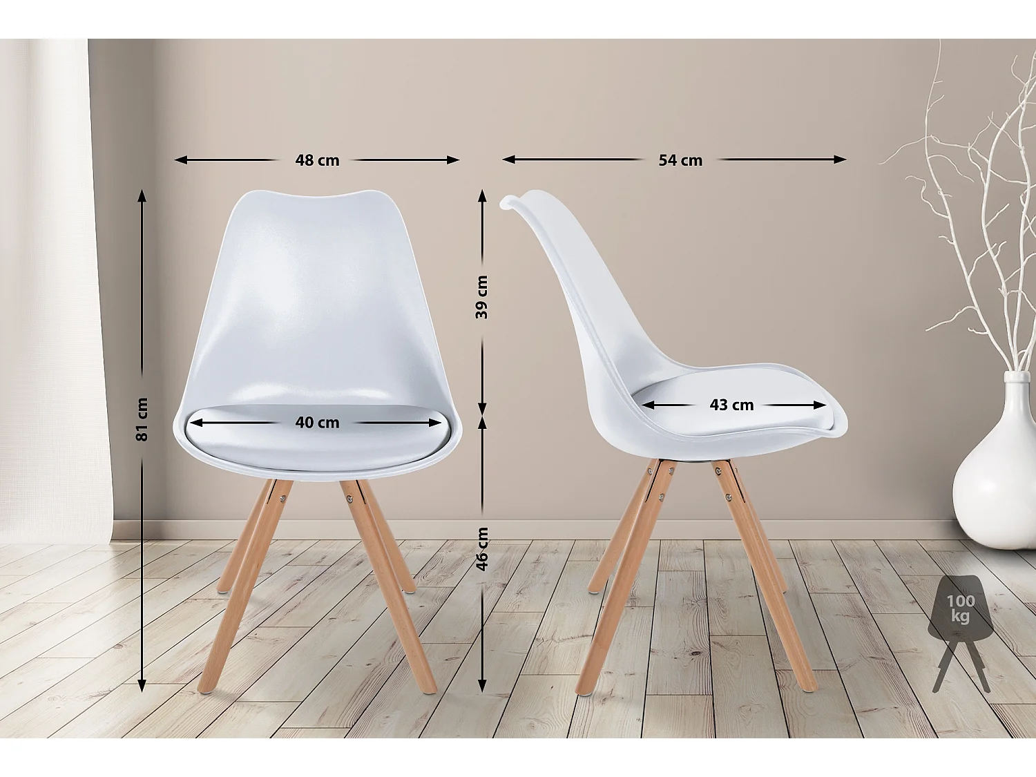 Lot de 4  chaise salle à manger - Plastique & Nature (rond) - Blanc - Sofia