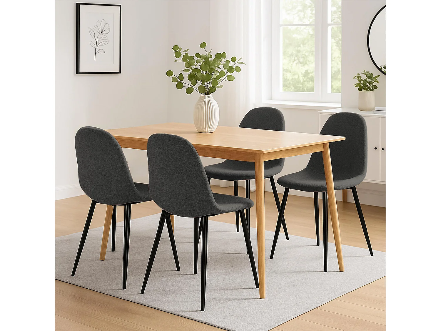 Lot de 4  chaise salle à manger - Tissu - Gris - Napier