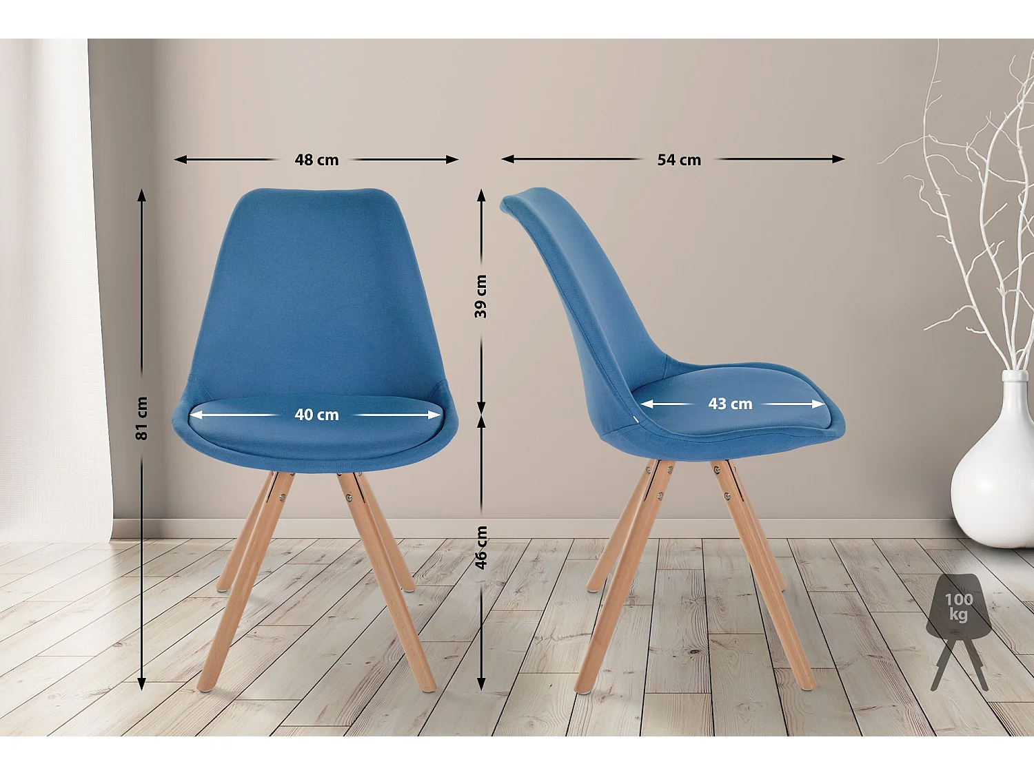 Lot de 4  chaise salle à manger - Tissu & Nature (rond) - Bleu - Sofia