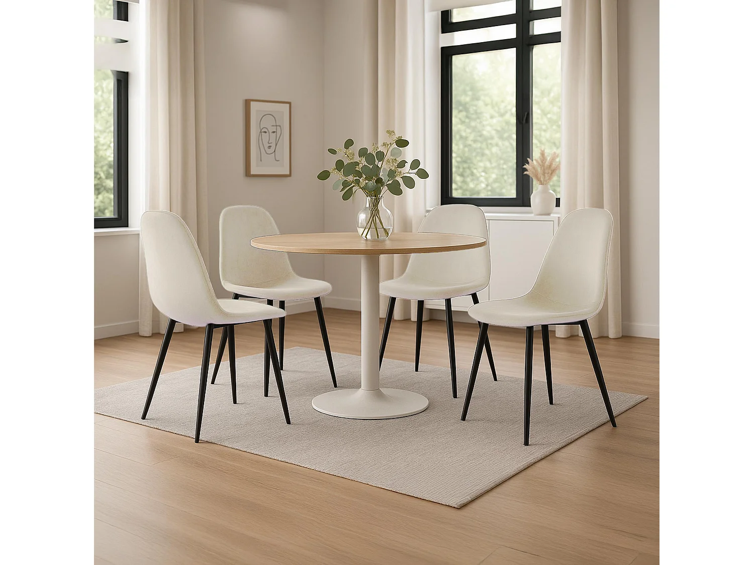 Lot de 4  chaise salle à manger - Velours - Crème - Napier