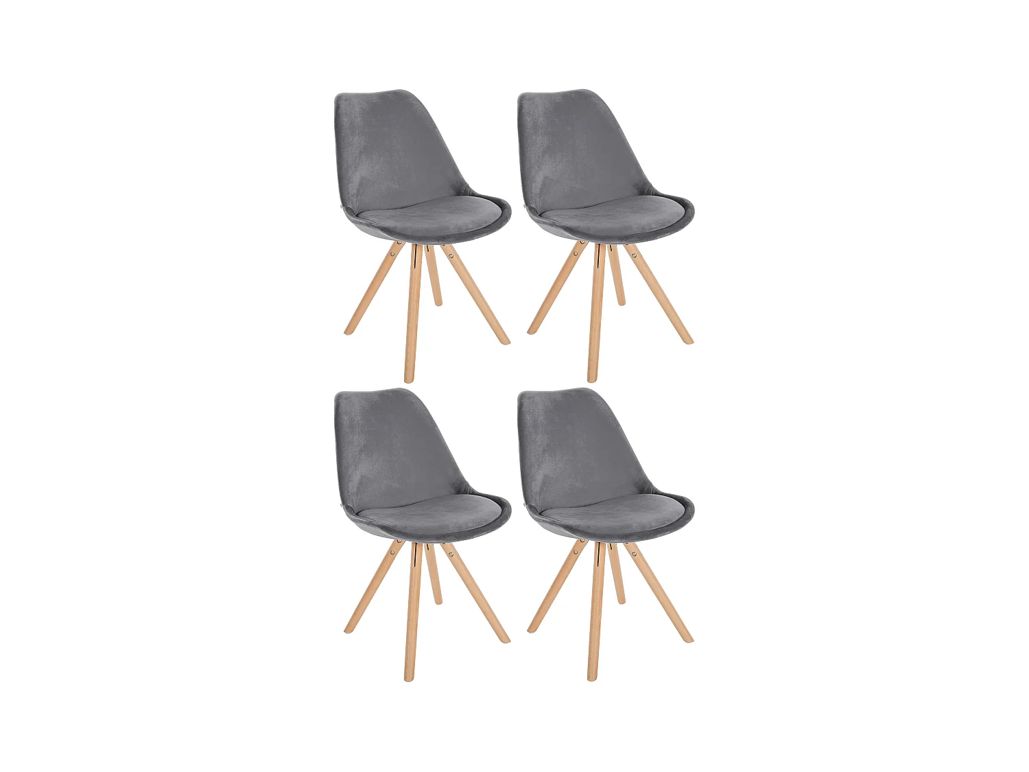 Lot de 4  chaise salle à manger - Velours & Nature (rond) - Gris - Sofia