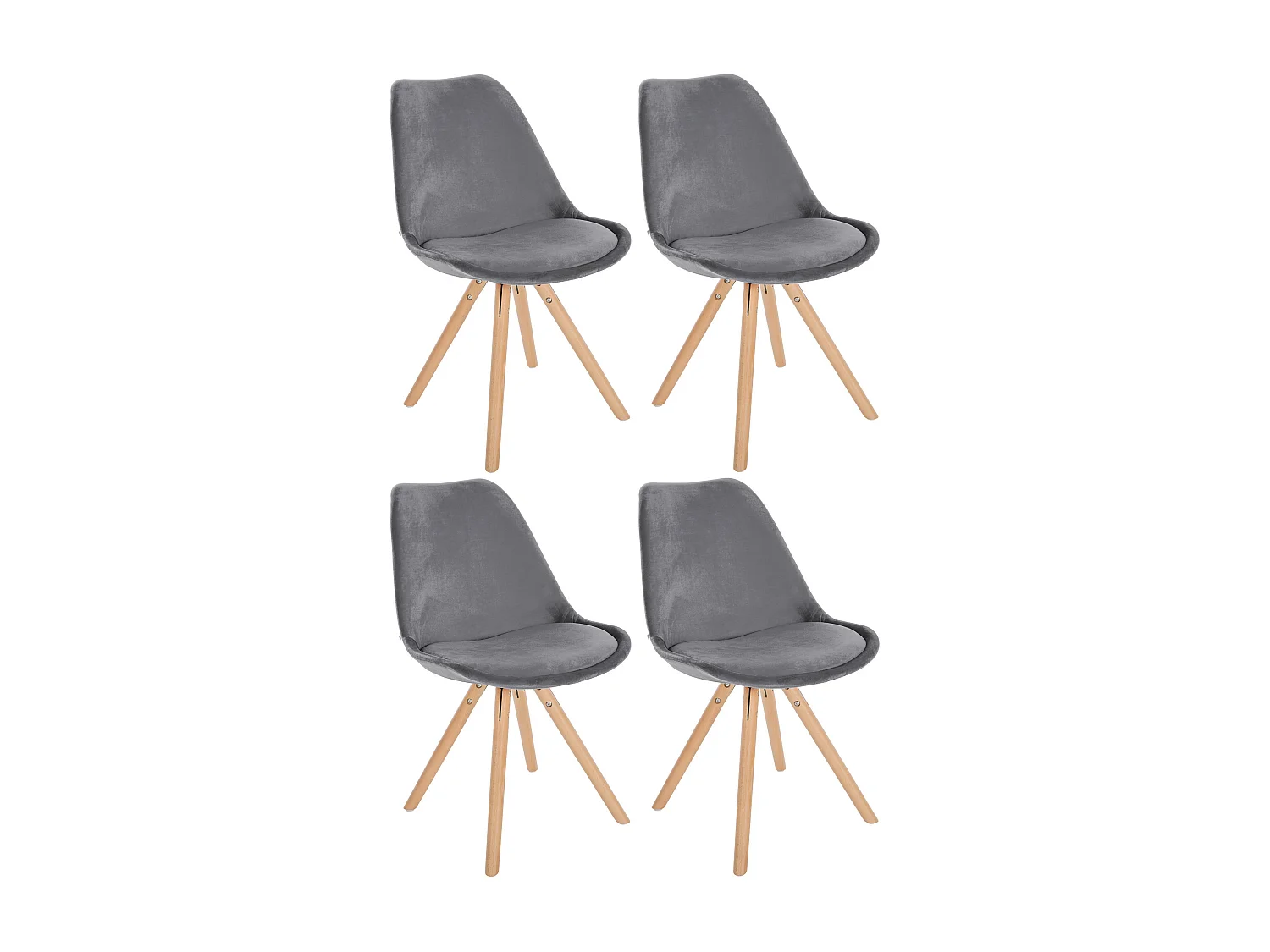 Lot de 4  chaise salle à manger - Velours & Nature (rond) - Gris - Sofia