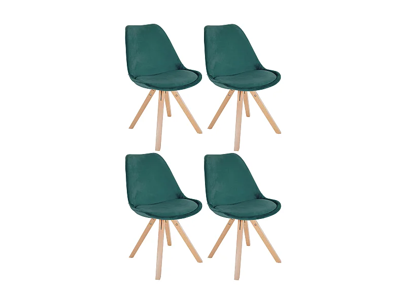Lot de 4  chaise salle à manger - Velours & Nature (carré) - Vert - Sofia