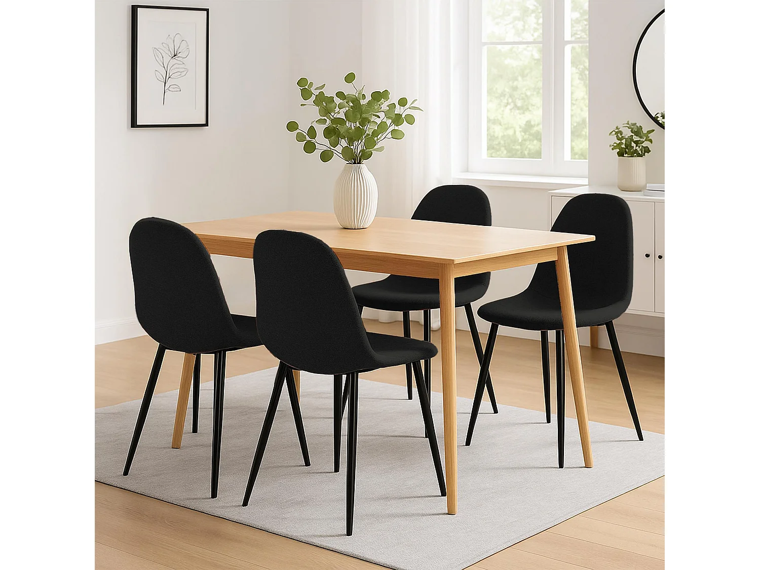 Lot de 4  chaise salle à manger - Tissu - Noir - Napier