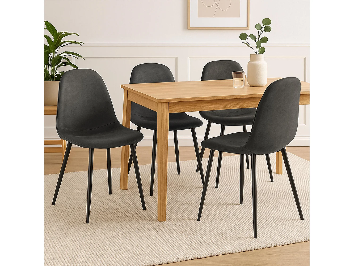 Lot de 4  chaise salle à manger - Similicuir - Noir - Napier