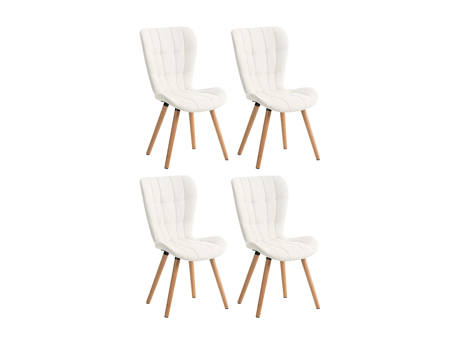 Lot de 4  chaise salle à manger - Similicuir - Blanc - Elda