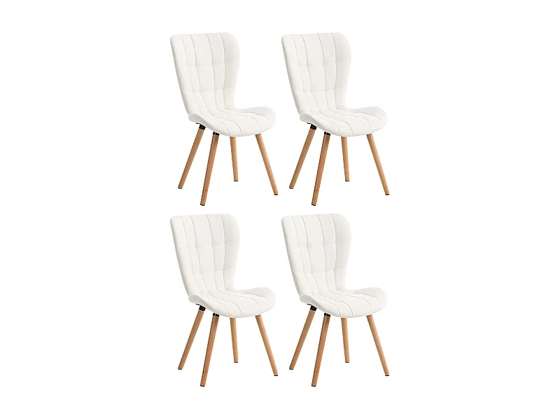 Lot de 4  chaise salle à manger - Similicuir - Blanc - Elda