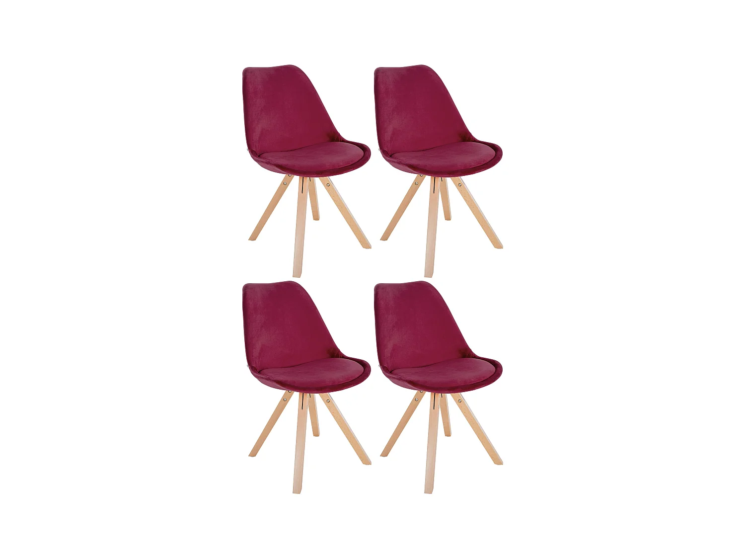 Lot de 4  chaise salle à manger - Velours & Nature (carré) - Bordeaux - Sofia