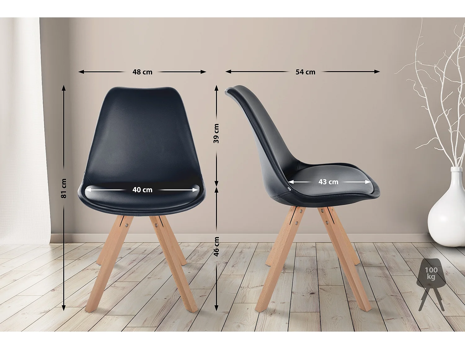 chaise salle à manger - Similicuir & Nature (carré) - Noir - Sofia