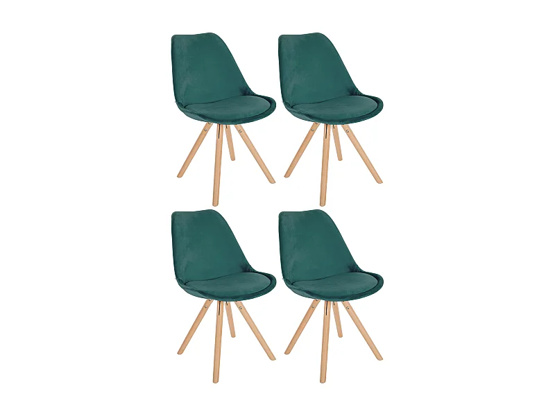 Lot de 4  chaise salle à manger - Velours & Nature (rond) - Vert - Sofia