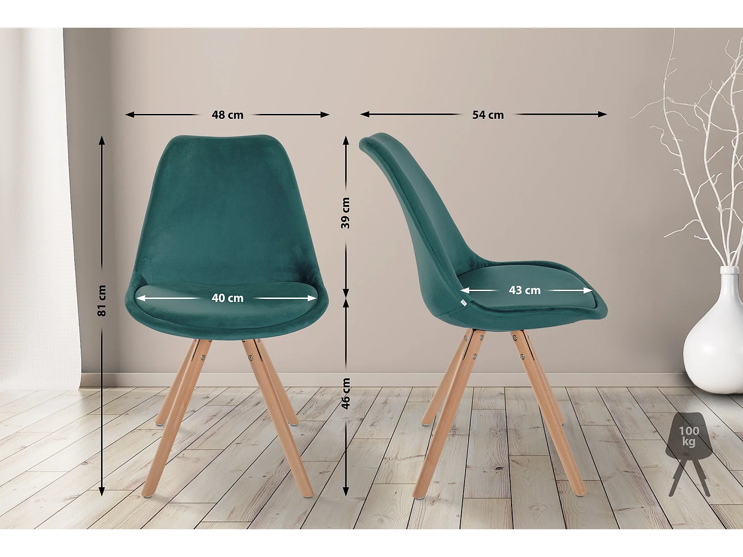 Lot de 4  chaise salle à manger - Velours & Nature (rond) - Vert - Sofia