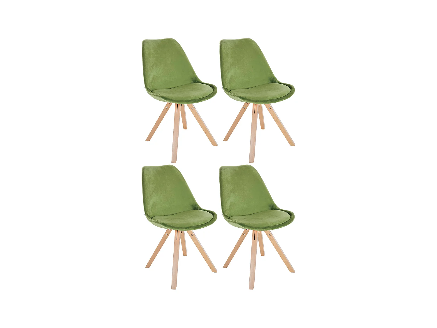Lot de 4  chaise salle à manger - Velours & Nature (carré) - Vert clair - Sofia