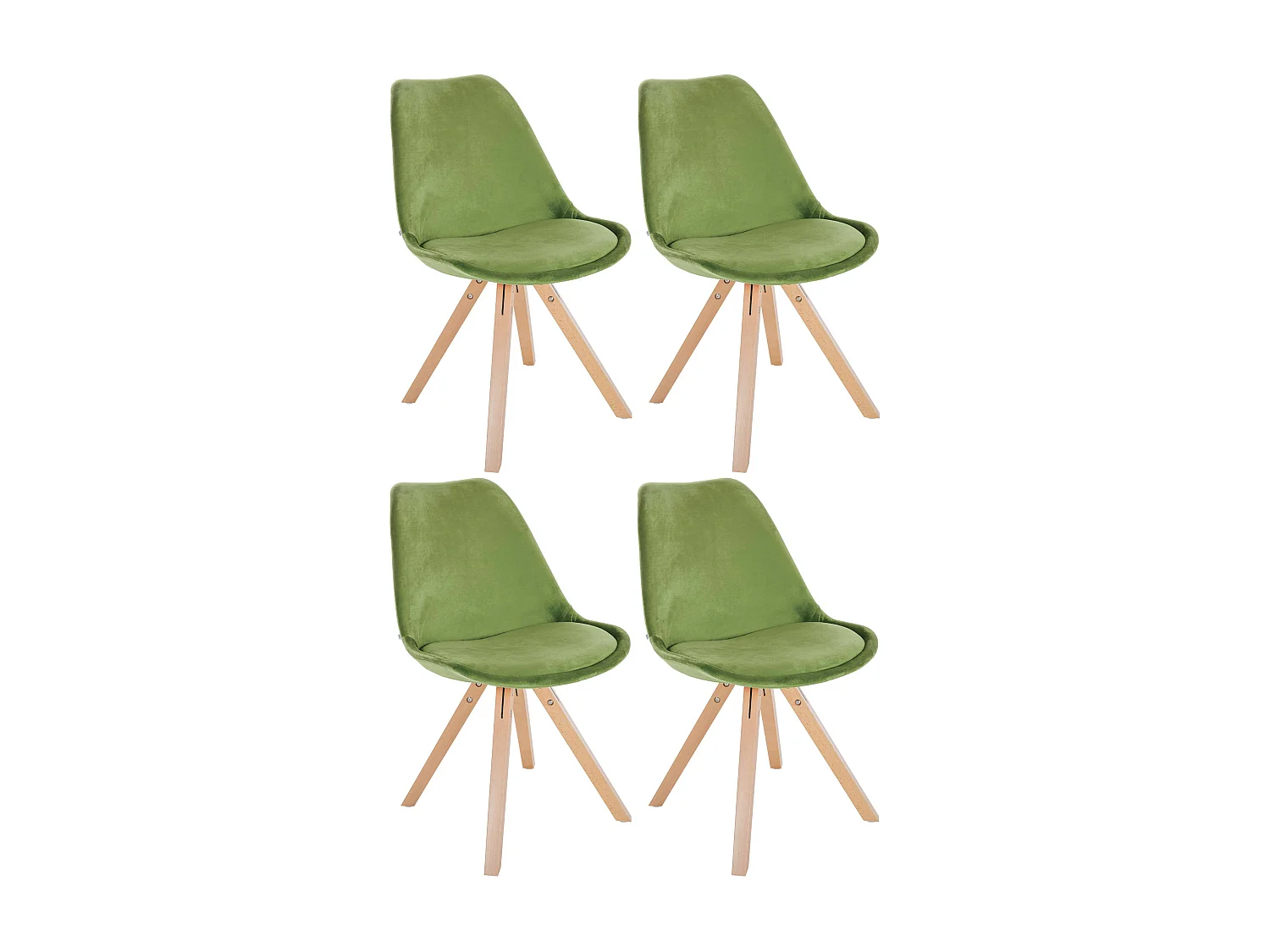 Lot de 4  chaise salle à manger - Velours & Nature (carré) - Vert clair - Sofia