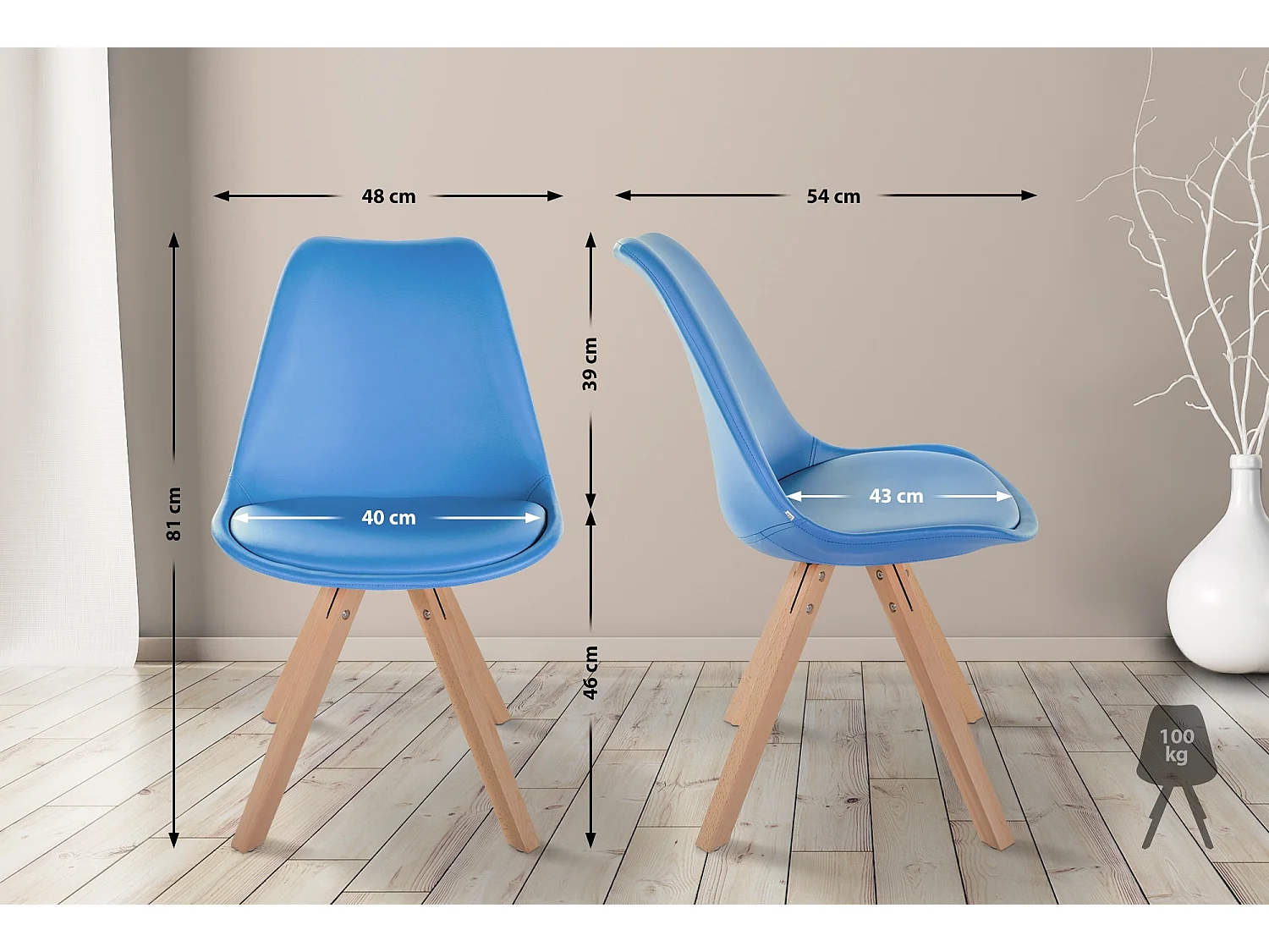 chaise salle à manger - Similicuir & Nature (carré) - Bleu clair - Sofia