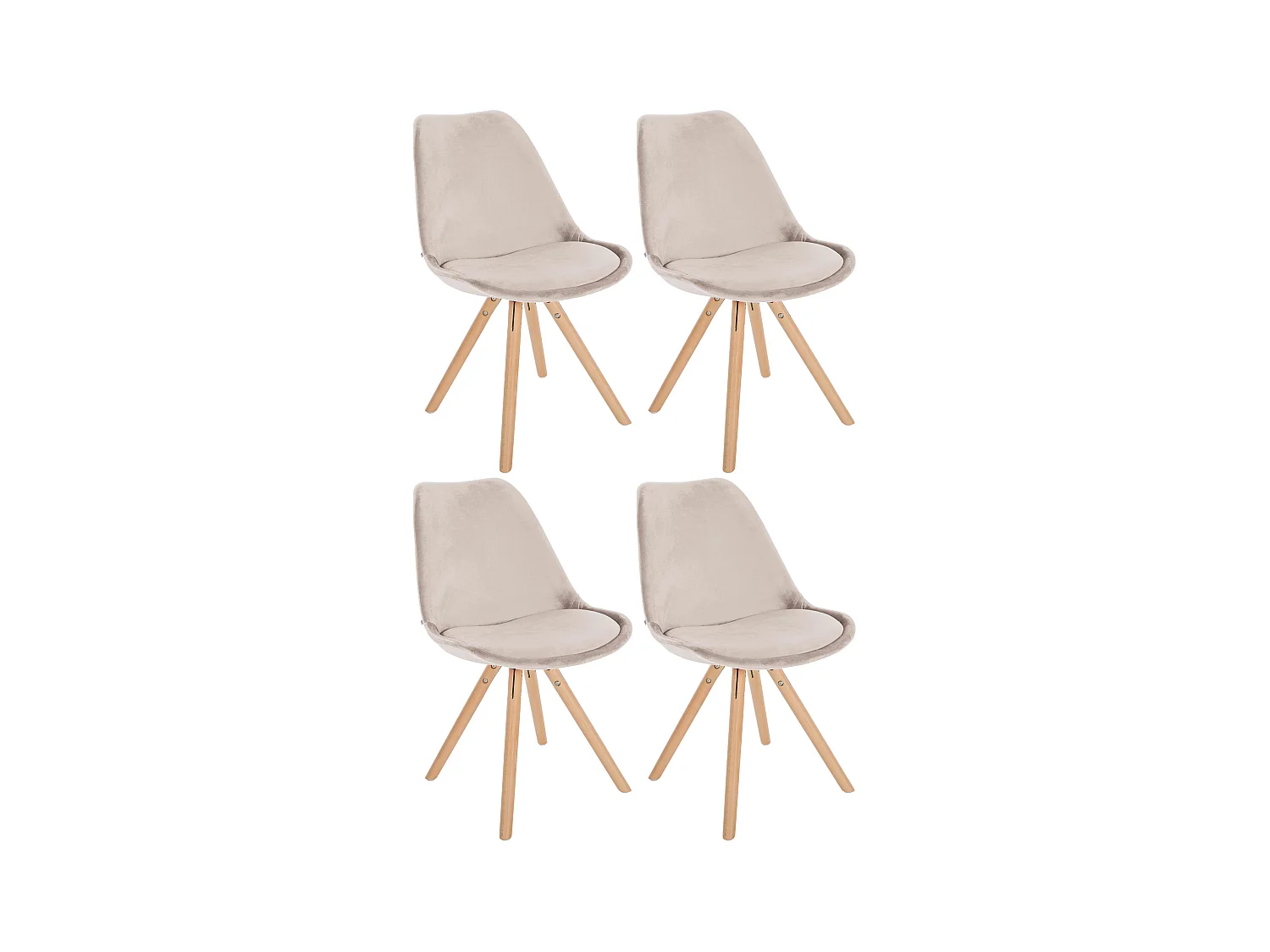 Lot de 4  chaise salle à manger - Velours & Bois - Beige - Sofia