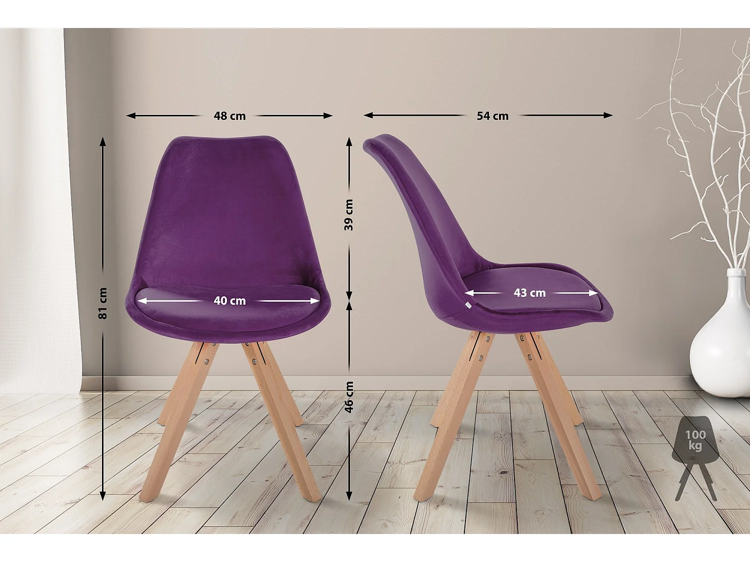 chaise salle à manger - Velours & Bois - Violet - Sofia