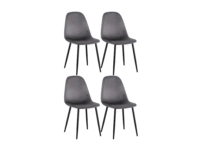 Lot de 4  chaise salle à manger - Velours - Gris foncé - Napier