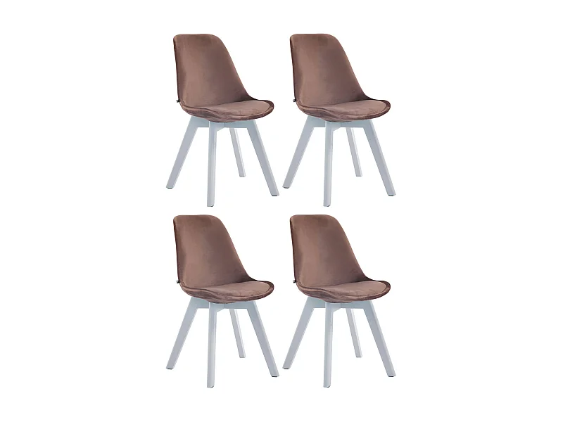 Lot de 4  chaise salle à manger - Velours & Blanc - Marron - Borneo V2