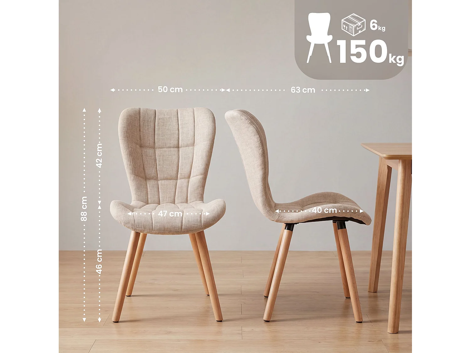chaise salle à manger - Tissu & Acier inoxydable - Crème - Elda