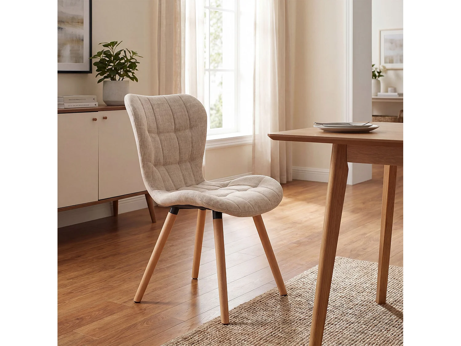 chaise salle à manger - Tissu & Acier inoxydable - Crème - Elda