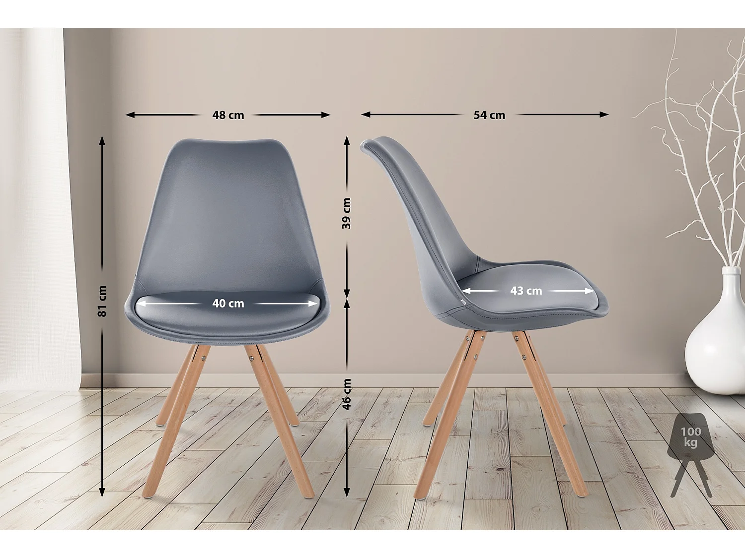 Eetkamerstoelen - Kunstleer & natura (ronde) - grijs - Sofia