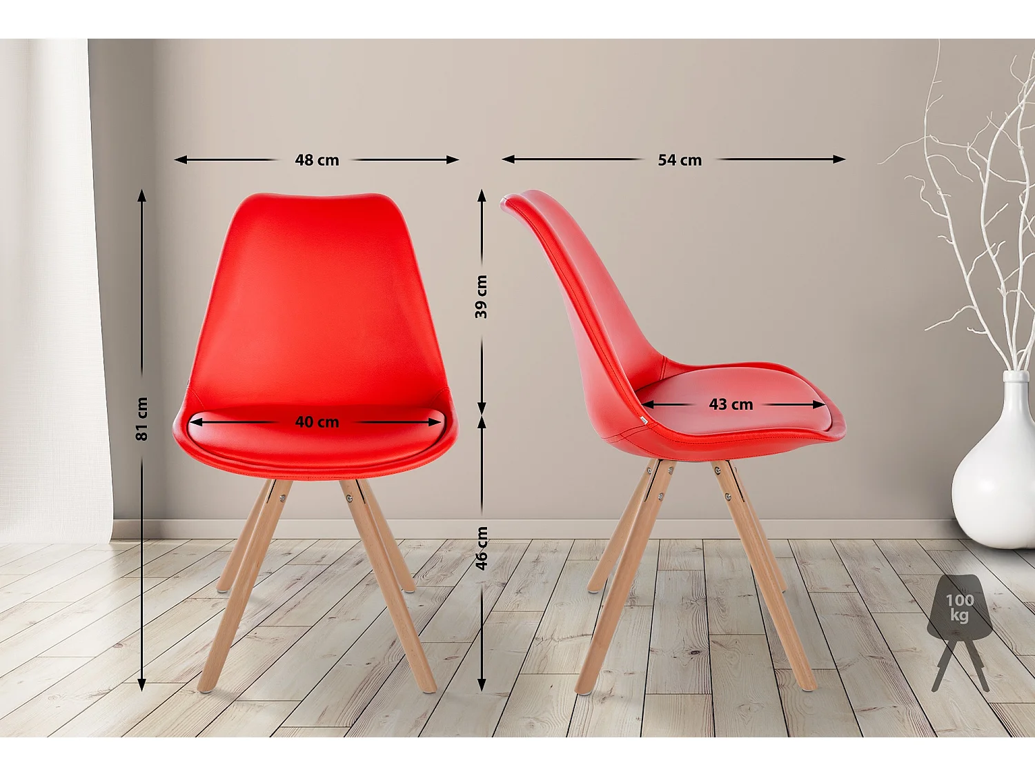 chaise salle à manger - Similicuir & Bois - Rouge - Sofia