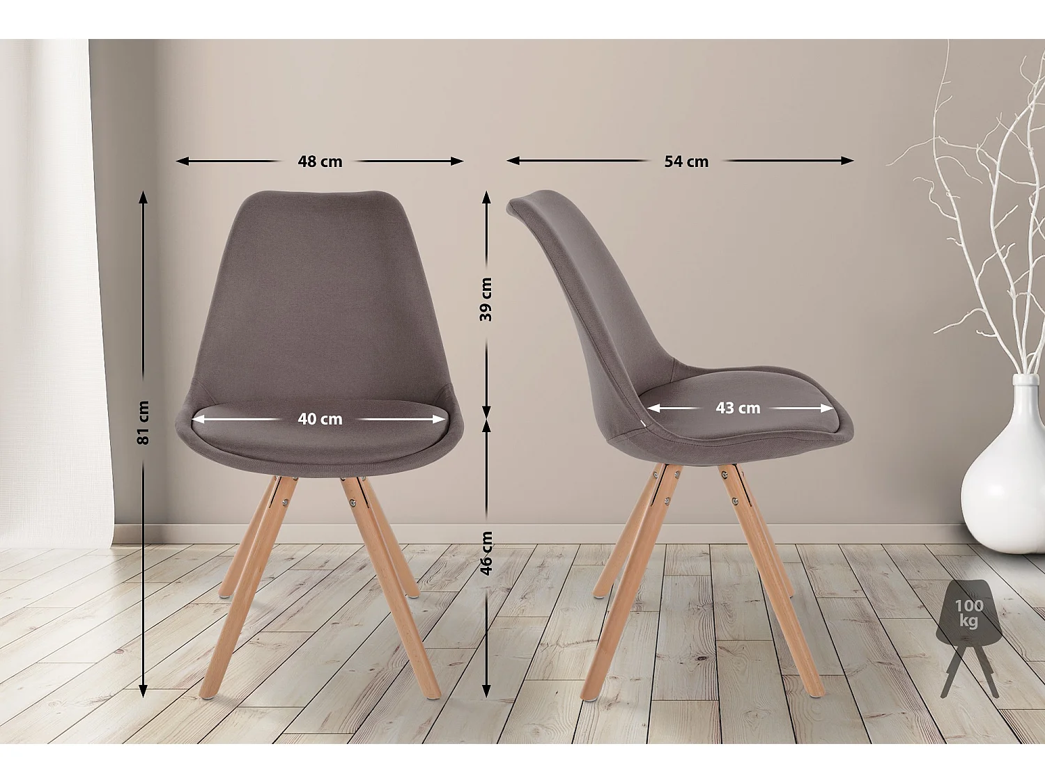 Lot de 4  chaise salle à manger - Tissu & Nature (rond) - Taupe - Sofia