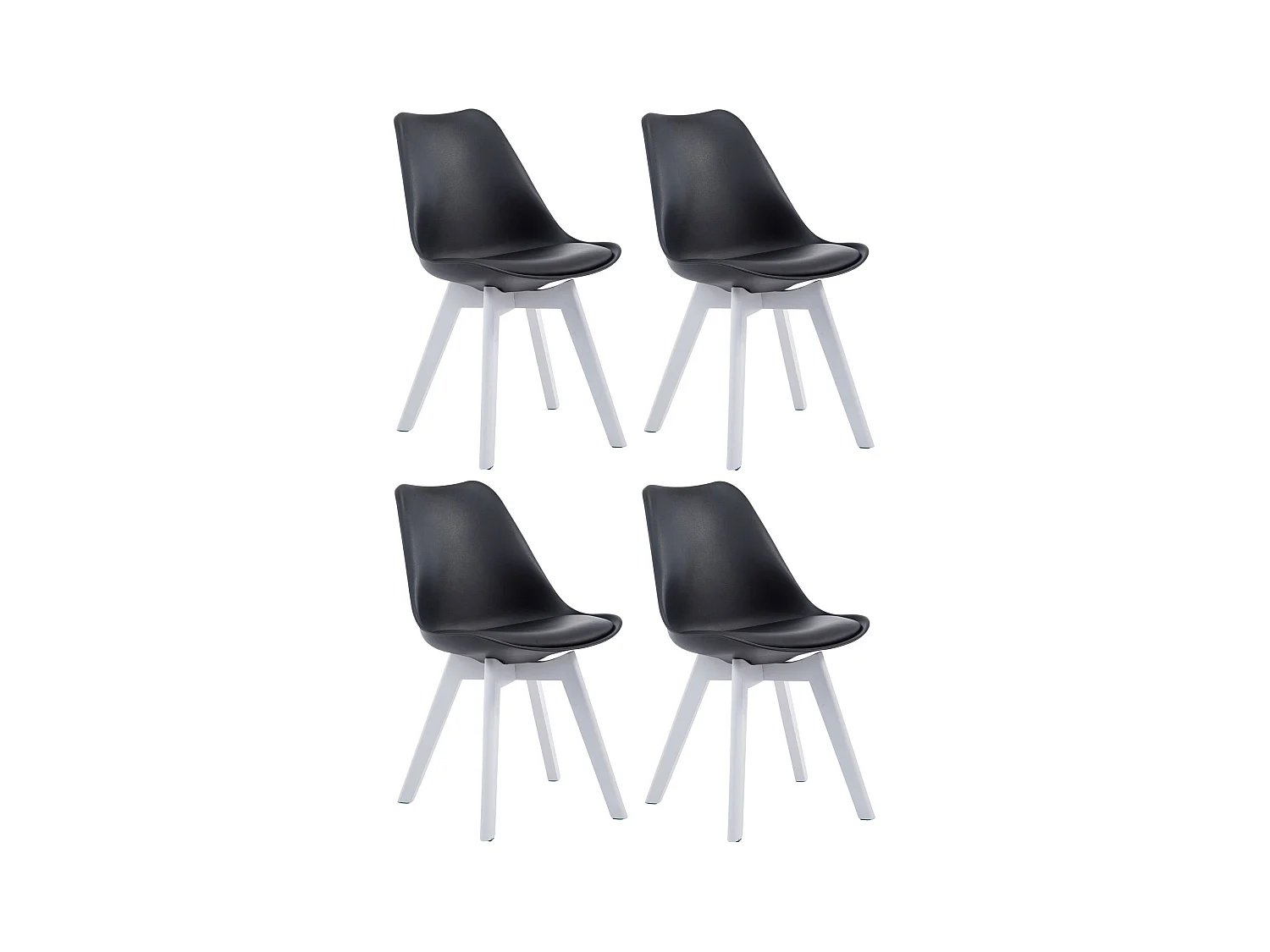 Lot de 4  chaise salle à manger - Similicuir & Blanc - Noir - Borneo V2