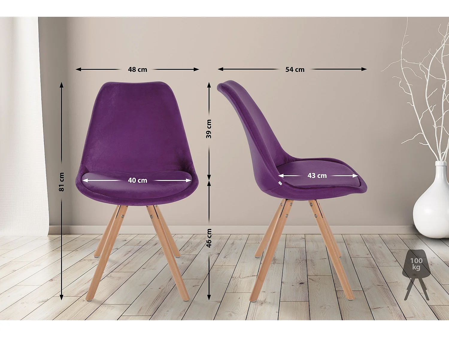 chaise salle à manger - Velours & Bois - Violet - Sofia