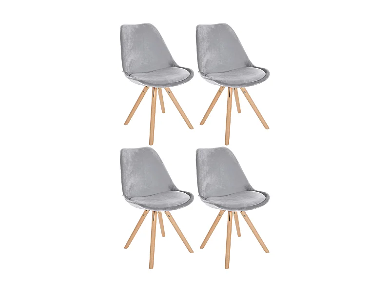 Lot de 4  chaise salle à manger - Velours & Nature (rond) - Gris clair - Sofia