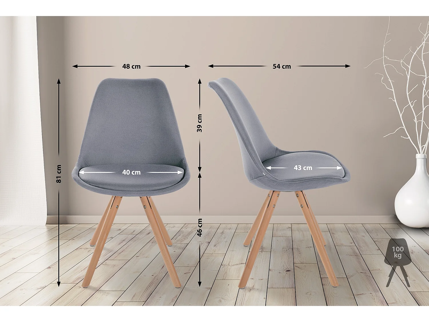 Lot de 4  chaise salle à manger - Tissu & Nature (rond) - Gris clair - Sofia