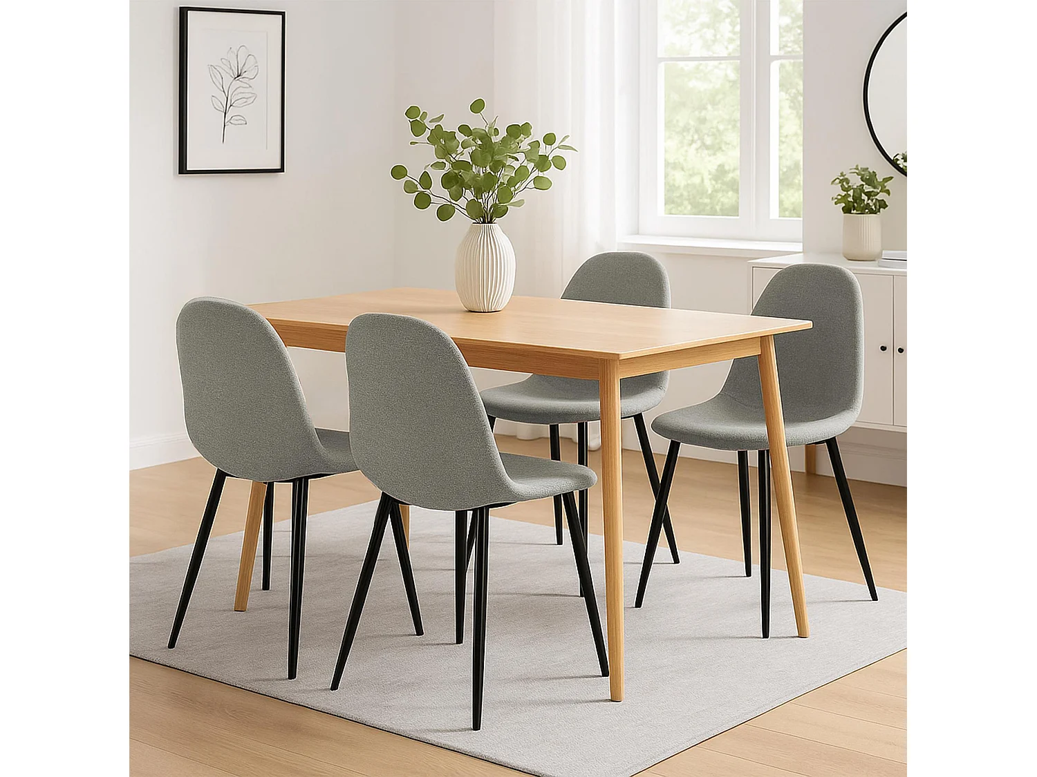 Lot de 4  chaise salle à manger - Tissu - Gris clair - Napier