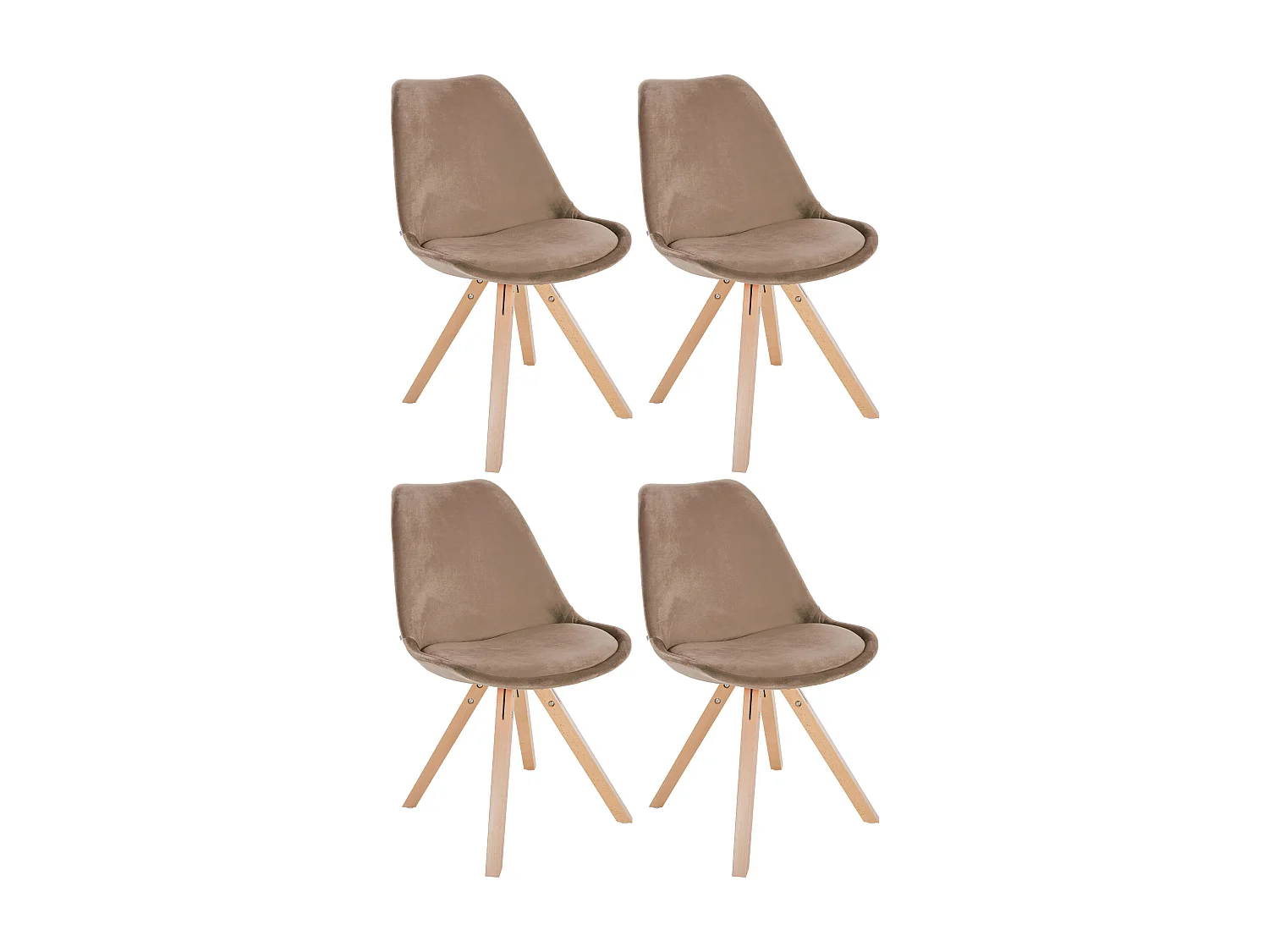 Lot de 4  chaise salle à manger - Velours & Bois - Marron - Sofia