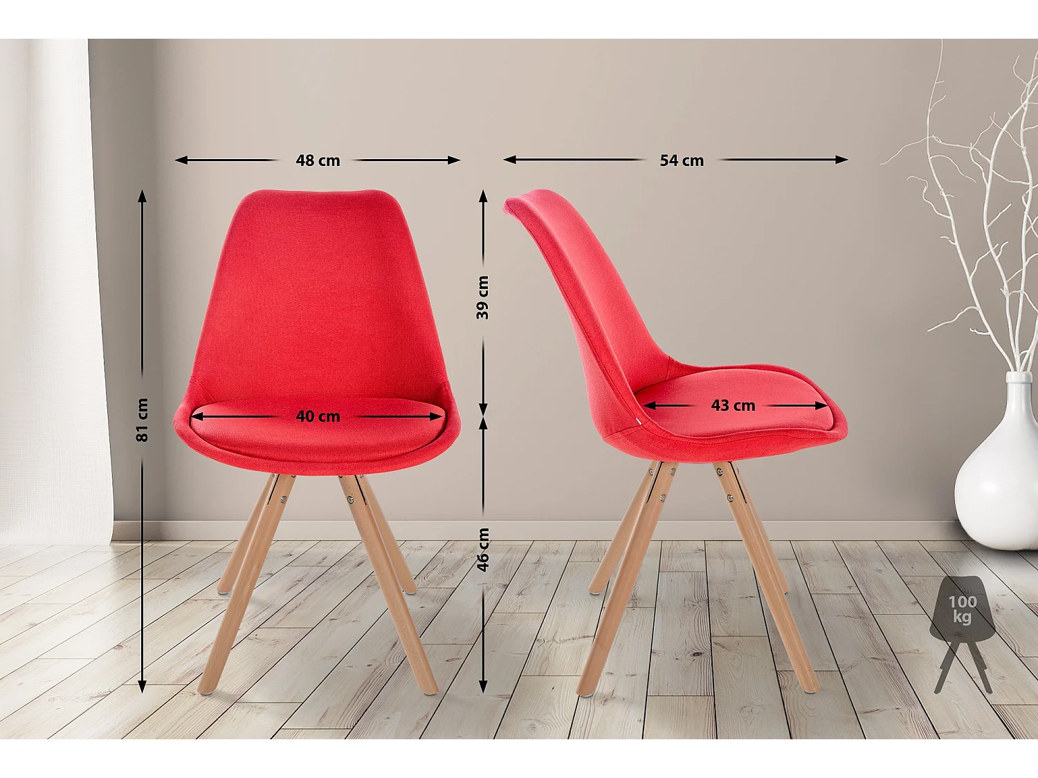 chaise salle à manger - Tissu & Nature (rond) - Rouge - Sofia