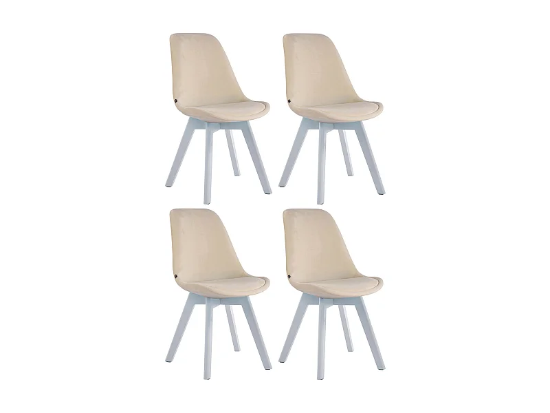 Lot de 4  chaise salle à manger - Velours & Blanc - Crème - Borneo V2
