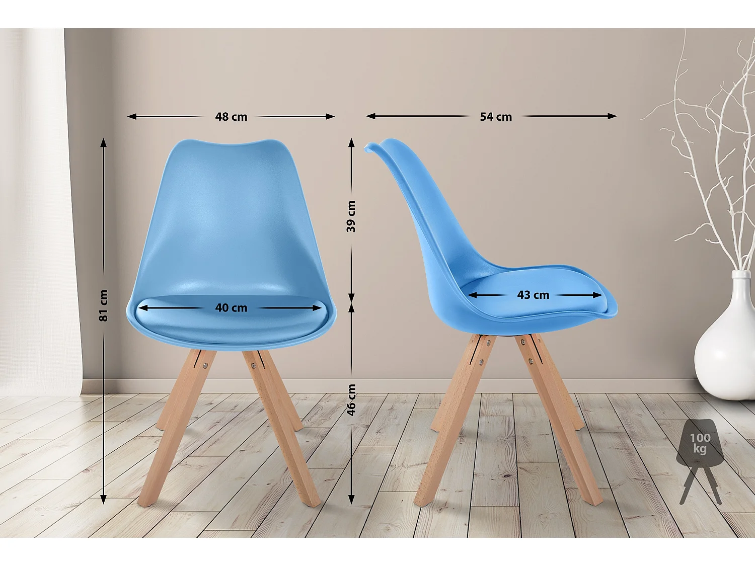 chaise salle à manger - Plastique & Bois - Bleu clair - Sofia