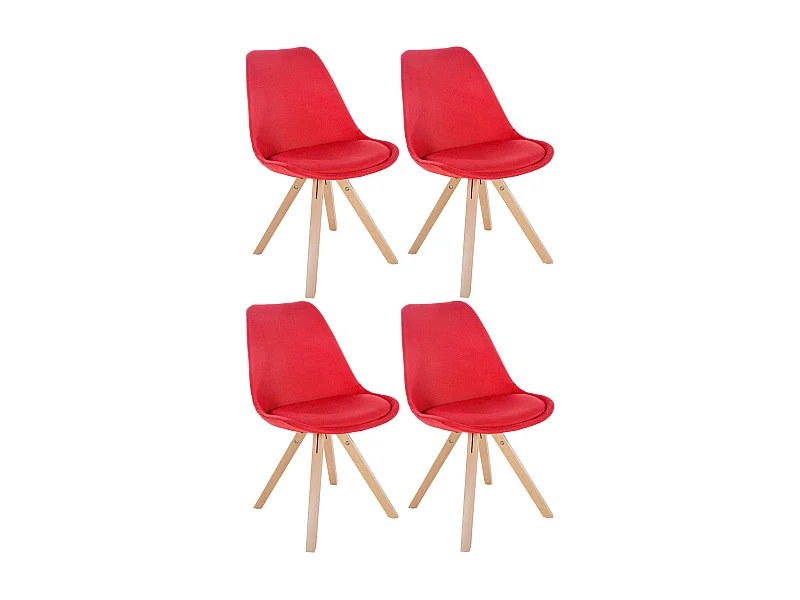 Lot de 4  chaise salle à manger - Tissu & Nature (carré) - Rouge - Sofia