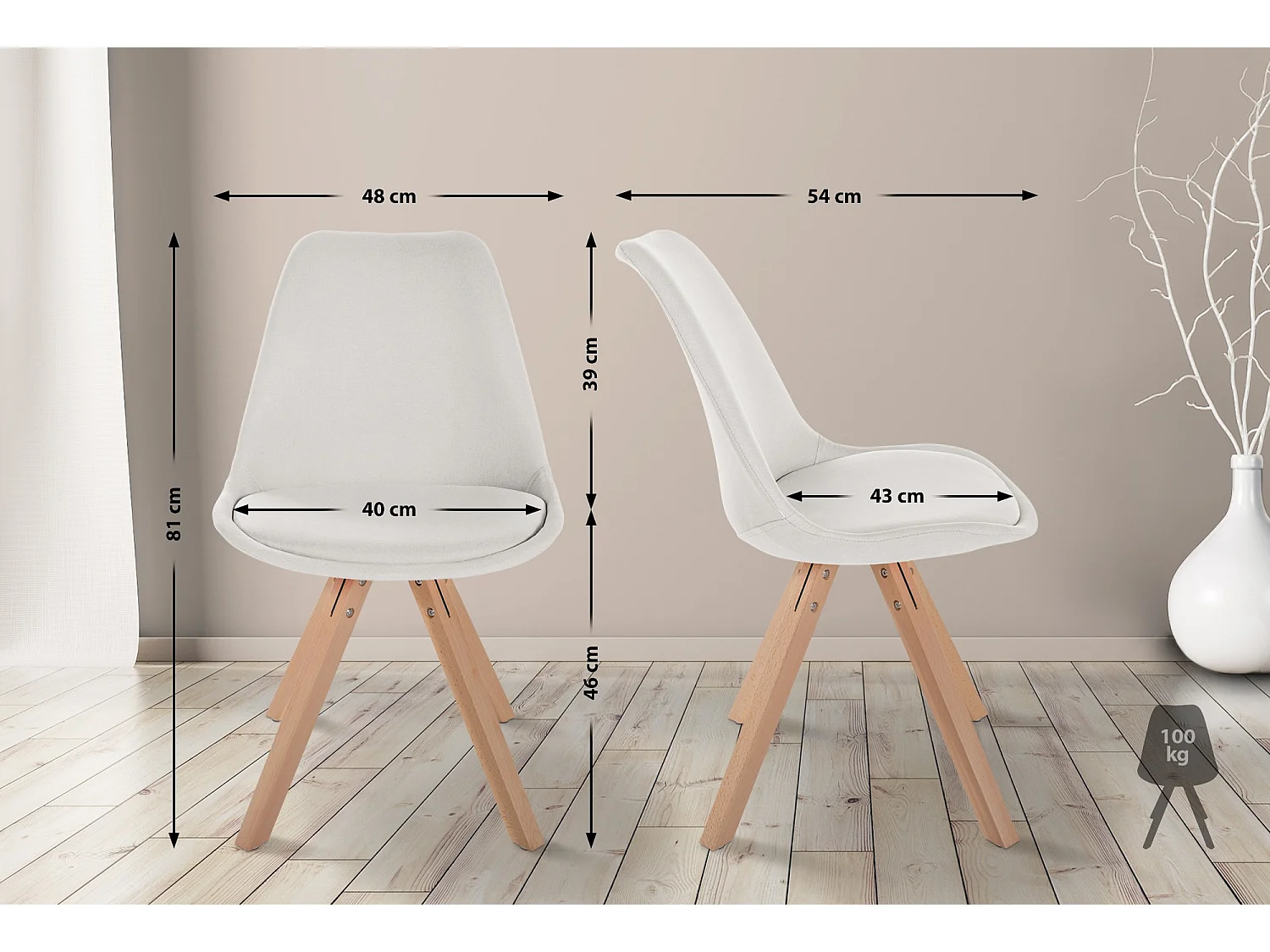 Lot de 4  chaise salle à manger - Tissu & Nature (carré) - Crème - Sofia