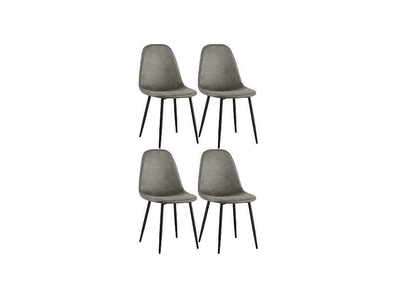 Lot de 4  chaise salle à manger - Similicuir - Gris foncé - Napier