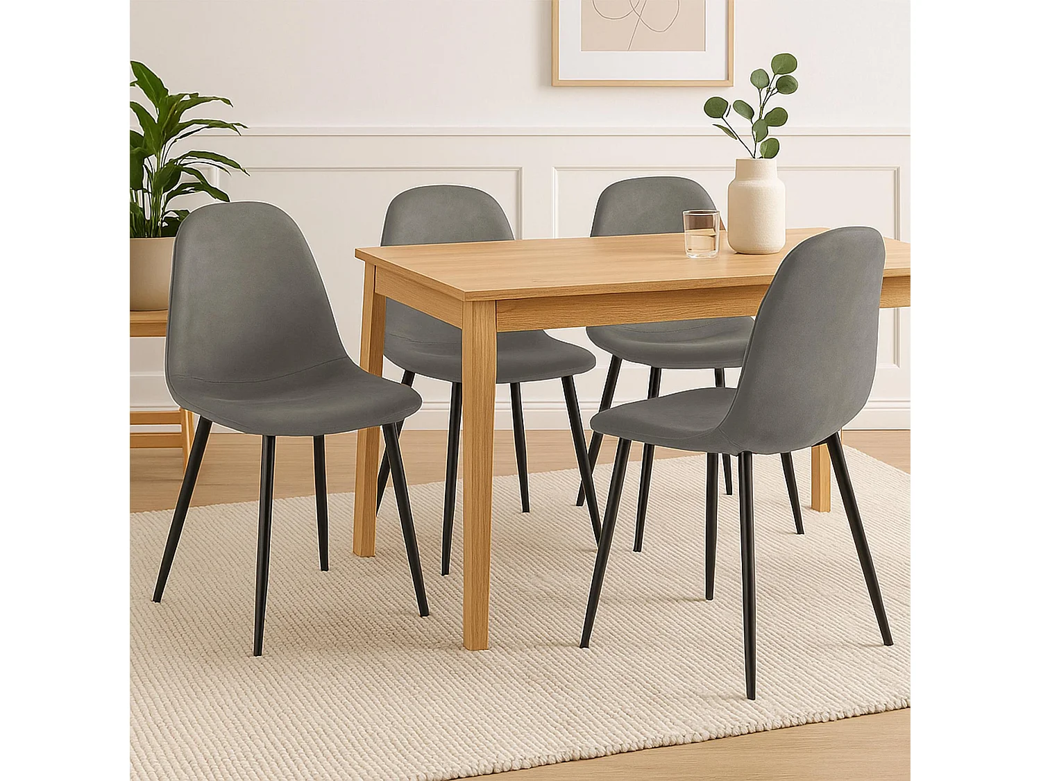 Lot de 4  chaise salle à manger - Similicuir - Gris foncé - Napier